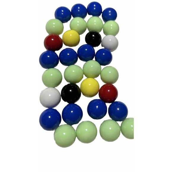 Marbles - 32 - Blue Green Yellow Black White Red Black Chinese Checkers Hippo - Picture 2 of 4